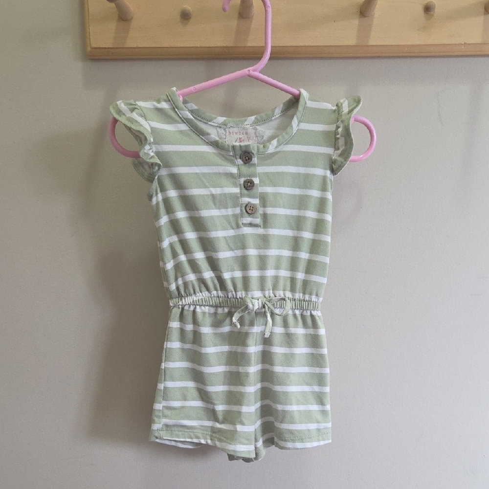 Green and White Striped Romper